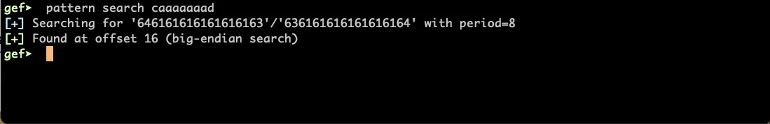 Use the pattern search command in gdb