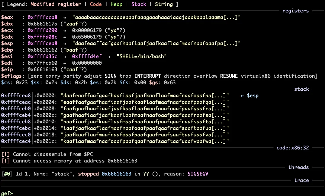Crash output from gdb