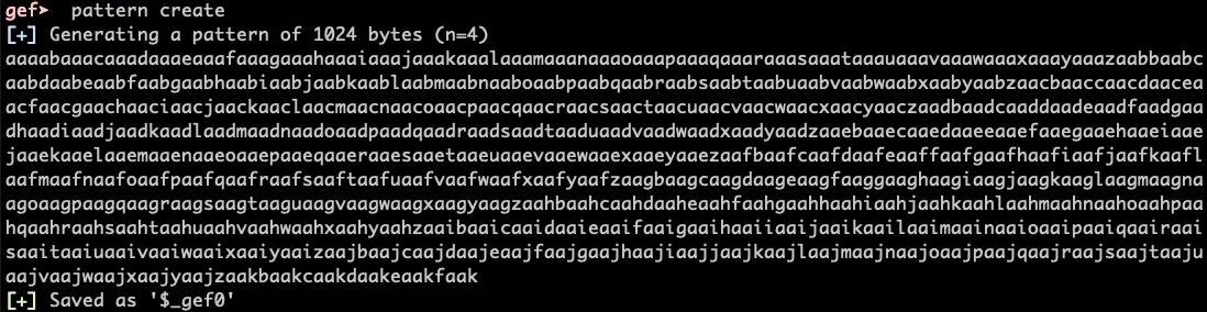 Using the pattern create command in gdb